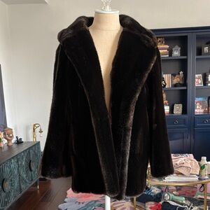 Tissavel France Vintage Dark Brown Faux Fur Coat size M-L